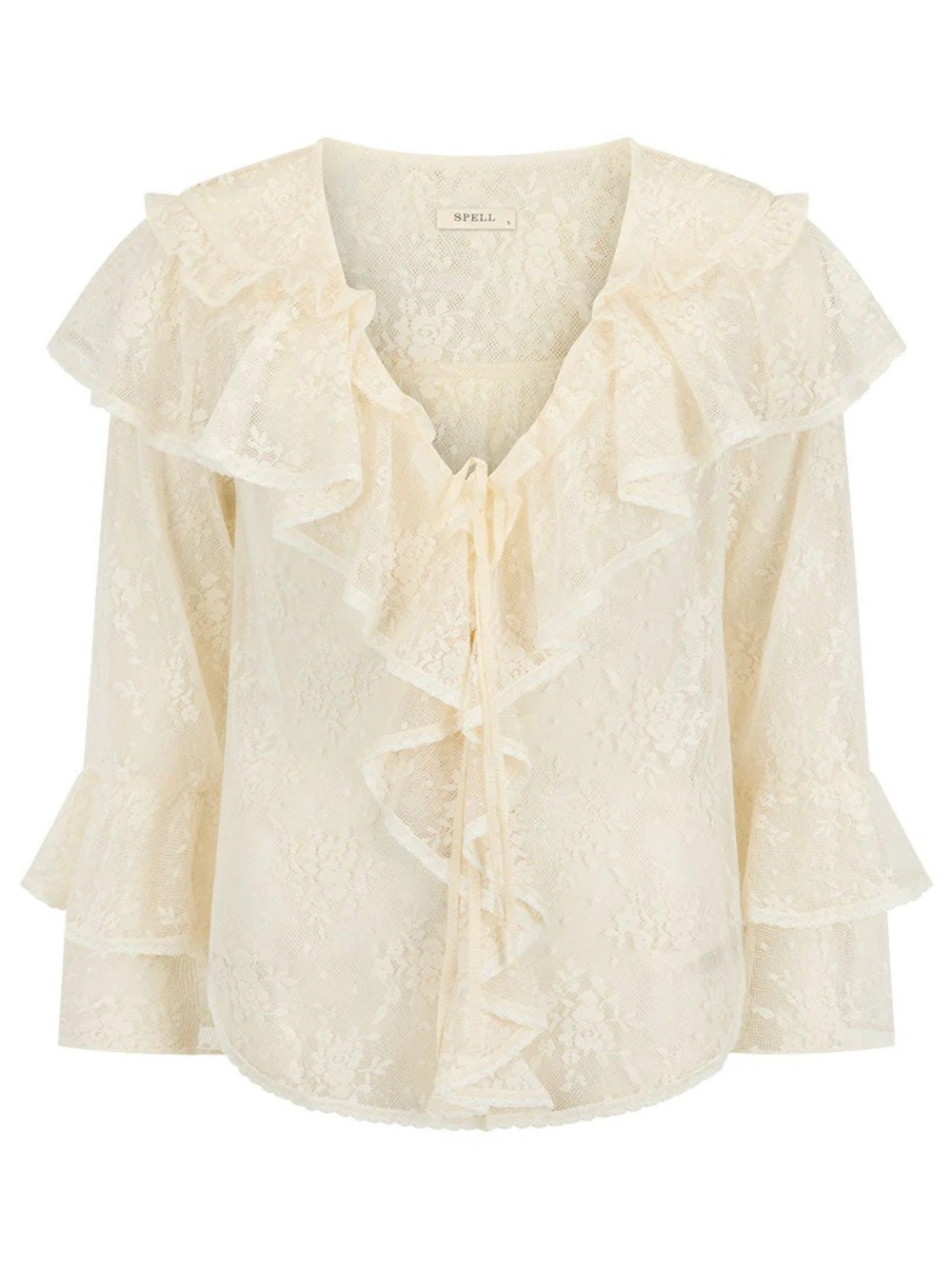 Spell labyrinth Ivory Lace Ruffle V-Neck Blouse xl - Picture 6 of 15